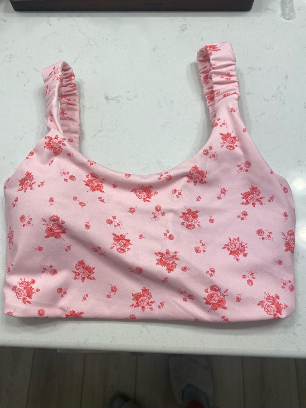 Altar'd State Pink Floral Sports Bra - Light Pink with Coral Rose Print